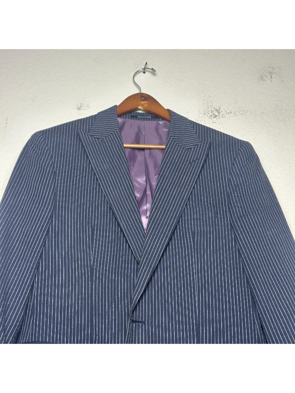 Pronto Uomo Men 40R Pinstripe Red Lining Blazer Coat Jacket Formal Cotton Prep